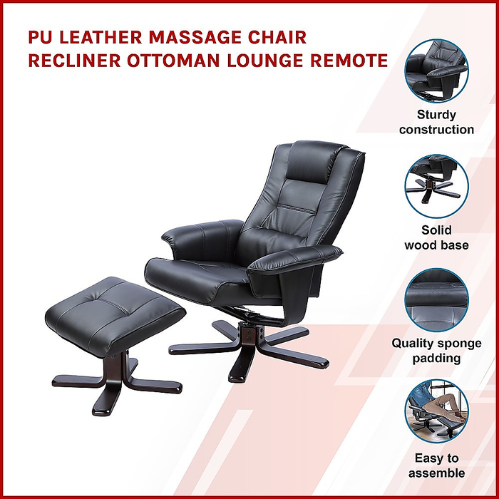 Luxury PU Leather Massage Recliner with Ottoman &amp; Remote Control – Black