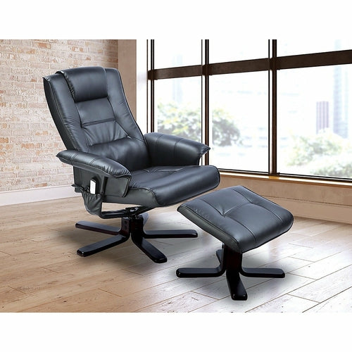 Luxury PU Leather Massage Recliner with Ottoman &amp; Remote Control – Black